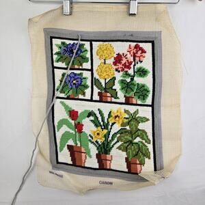 Vintage Greenhouse Needlepoint Unfinished By Caron. Read